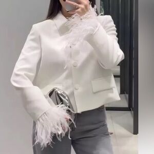 ZARA feather cropped blazer (small)